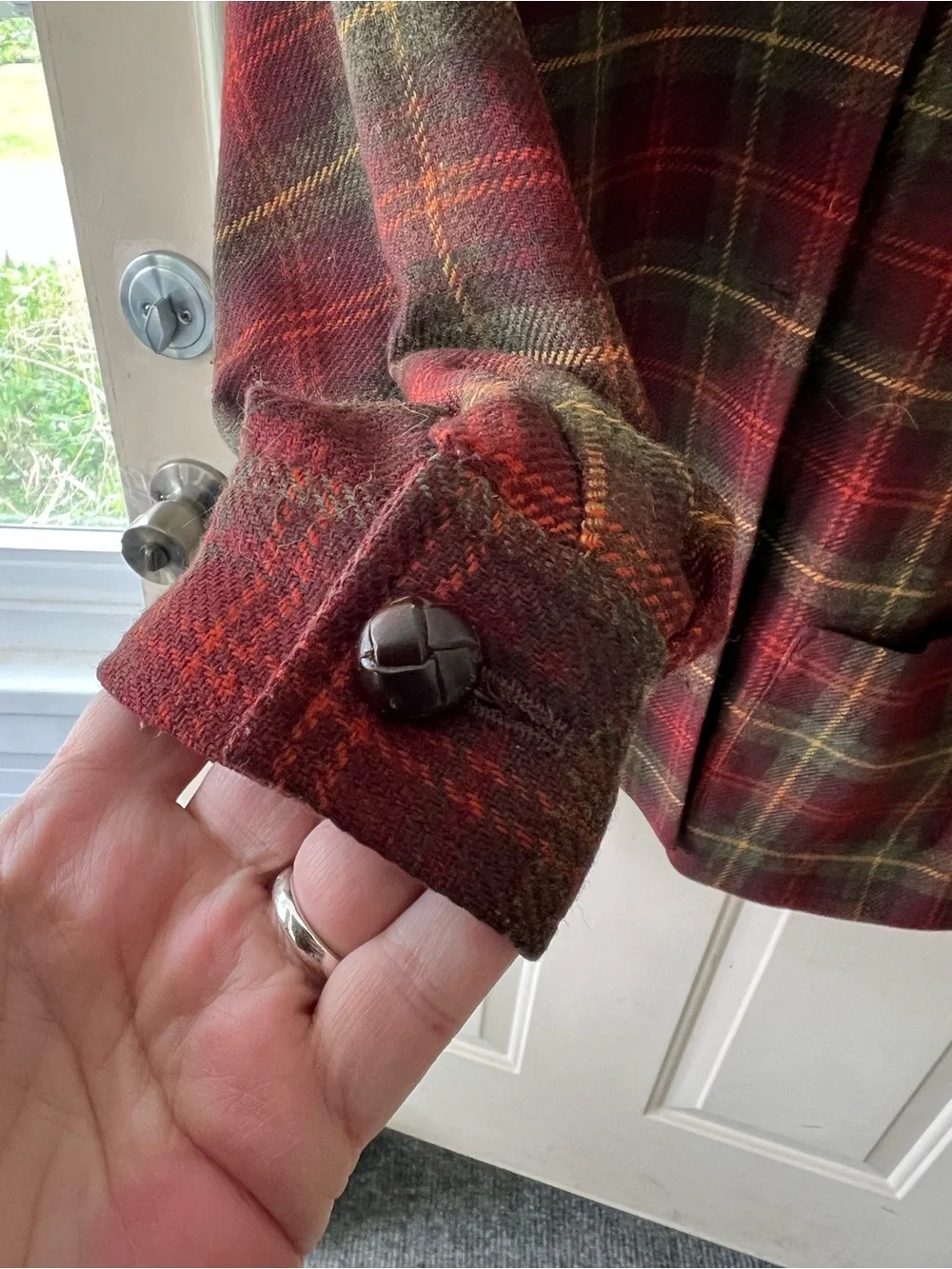 Vintage Talbots sz S tartan plaid shaket or barn coat deep rust red/ green. Wool